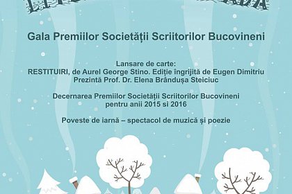 Gala Premiilor Societatii Scriitorilor Bucovineni, joi, la Biblioteca Bucovinei