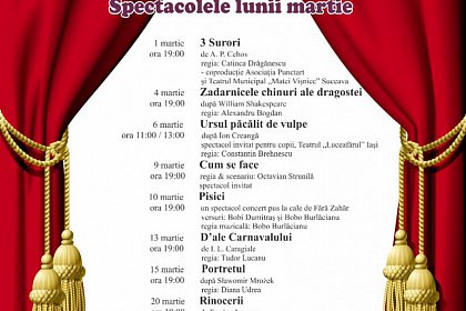 Spectacolele lunii martie 2019 la Teatrul Matei Vișniec Suceava