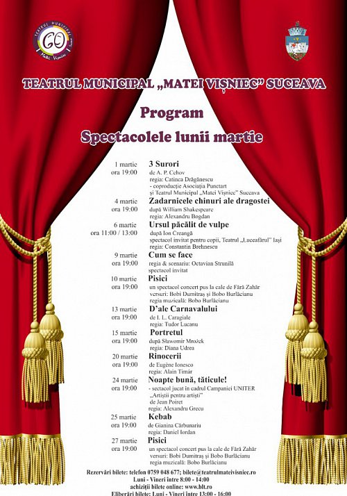 Spectacolele lunii martie 2019 la Teatrul Matei Vișniec Suceava