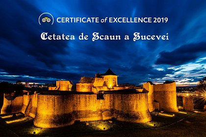 Certificat de excelenţă, acordat Cetăţii de Scaun a Sucevei de către TRIPADVISOR, pentru al doilea an consecutiv