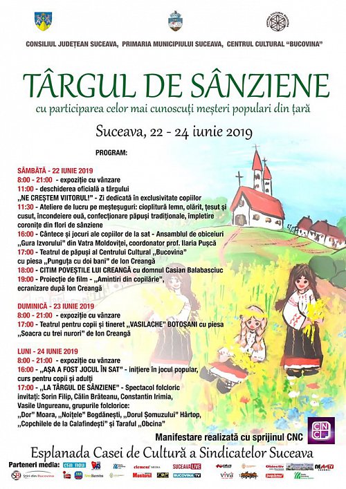 Spectacole folclorice, teatru de copii, proiecție de film și alte surprize, la Targul de Sanziene, din centrul Sucevei