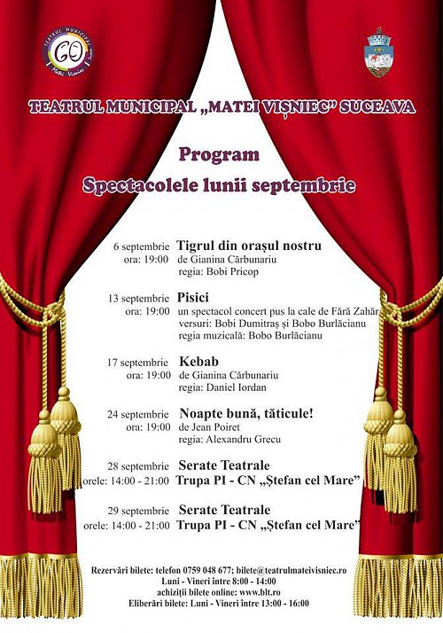 Programul spectacolelor de teatru de pe scena teatrului sucevean, în septembrie 2019