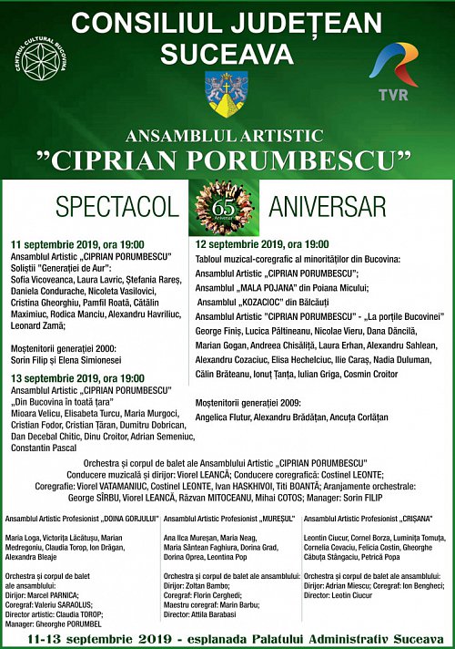 Ansamblul Artistic „Ciprian Porumbescu” - 65 de ani de activitate la superlativ. Programul spectacolelor