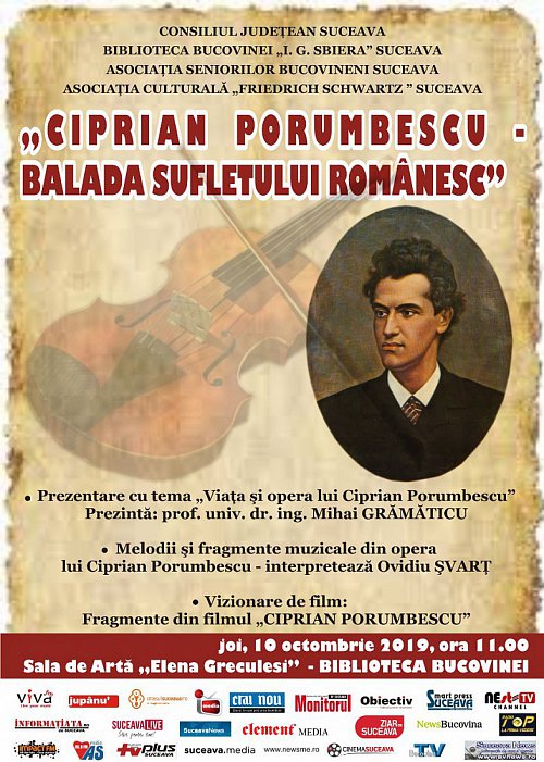 Ciprian Porumbescu, balada sufletului românesc, joi, la Biblioteca Bucovinei