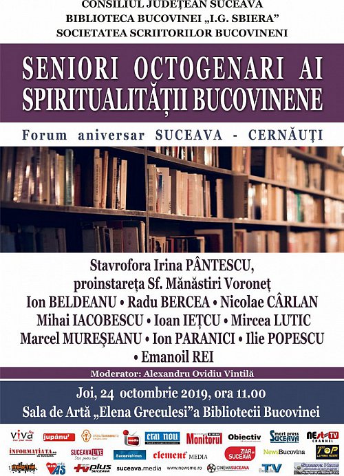 Seniori Octogenari ai Spiritualității Bucovinene, joi la Biblioteca Bucovinei
