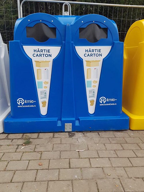 Containere pentru reciclare plastic, hârtie, sticlă și metal, amplasate în toate cartierele Sucevei