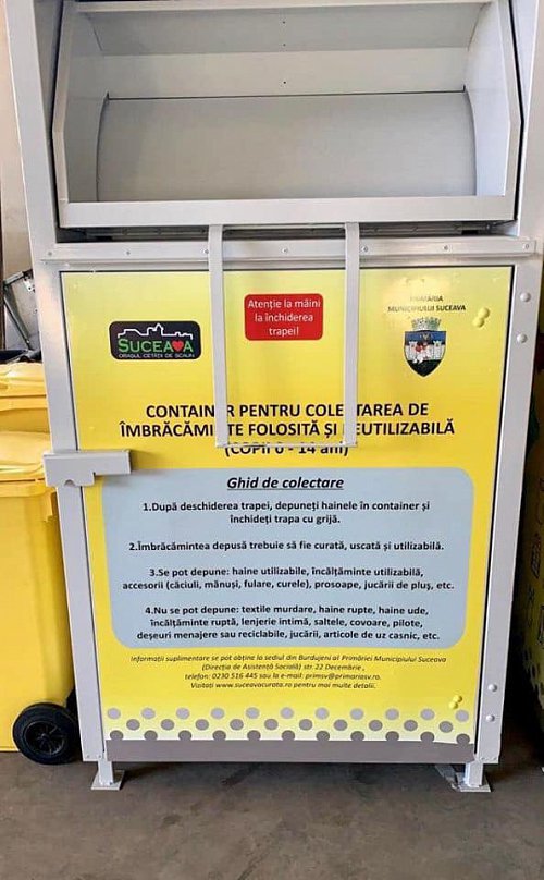 Patru puncte de colectare pentru donații de haine și încălțăminte, în municipiul Suceava