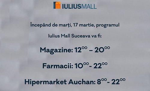 Coronavirus - Program redus la Iulius Mall Suceava, la pachet cu ample măsuri de dezinfecție