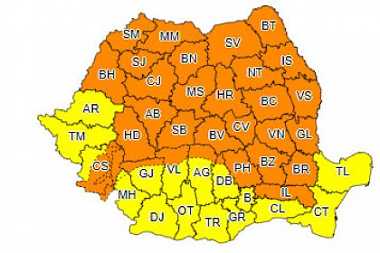 Cod portocaliu de vreme rea în județul Suceava și mare parte din țară