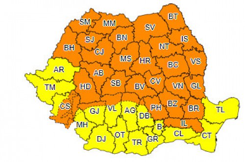 Cod portocaliu de vreme rea în județul Suceava și mare parte din țară