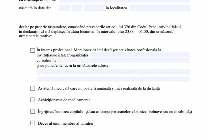 Declaraţia pe proprie răspundere valabilă de luni, 9 noiembrie 2020 si noile restricții - Declarație pe propria răspundere noiembrie 2020