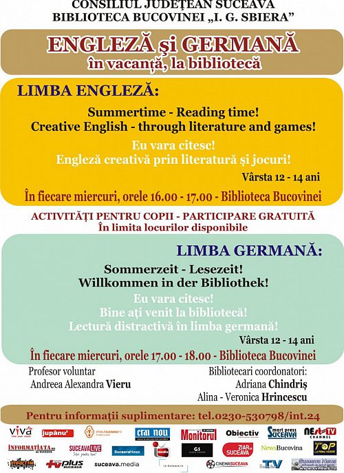 Ateliere de lectură, jocuri și alte activități în limbile engleză și germană la Biblioteca Bucovinei