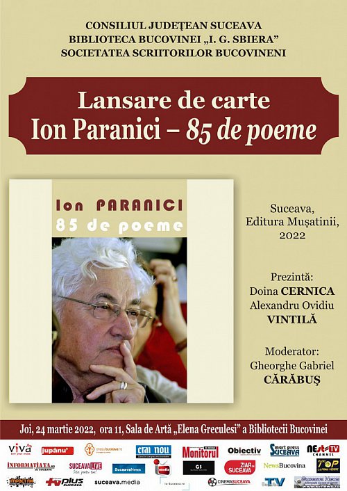 Lansare de carte: „85 de poeme", de Ion Paranici, la Biblioteca Bucovinei