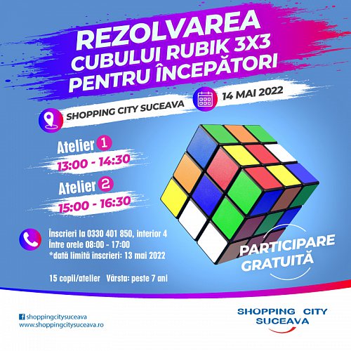 Ateliere de cub Rubik 3x3, gratuit, la Shopping City Suceava