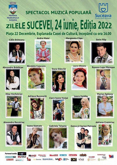 Program Zilele Sucevei 2022 -  Inna, Andra,muzică populară și The Motans