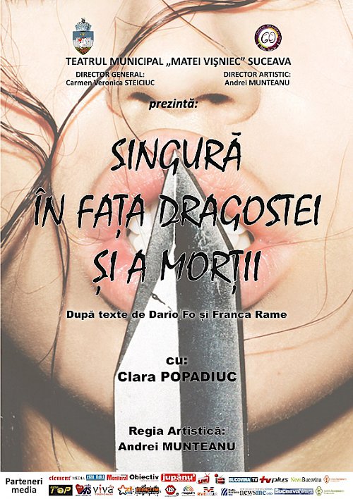 Spectacolul "Singură în fața dragostei și a morții", sâmbătă, pe scena Teatrului Municipal Matei Vișniec