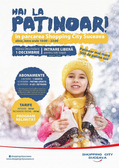 Patinoarul din parcarea Shopping City Suceava se deschide pe 1 decembrie