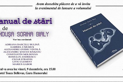 „Manual de stări”, realizat de Brînduşa Sorina Bialy, va fi lansat la Gura Humorului