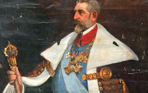 Regele Ferdinand si buzduganul cumpărat prin subscripție publică și dăruit de poporul român la 10 mai 1920