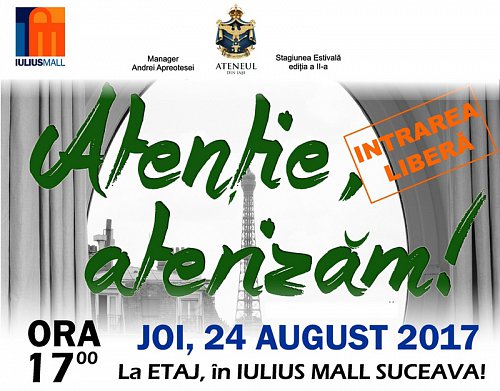 Două spectacole de teatru ale Ateneului Iași, miercuri și joi,  la Iulius Mall Suceava
