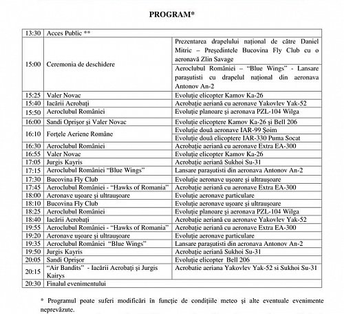 Suceava Air Show 2017, acrobații aviatice la Salcea – program complet