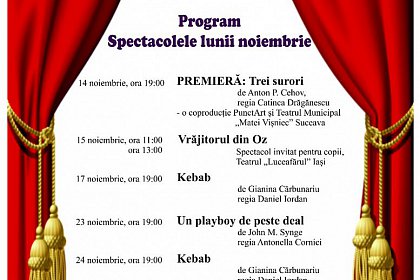 Programul spectacolelor lunii noiembrie la Teatrul Matei Visniec Suceava