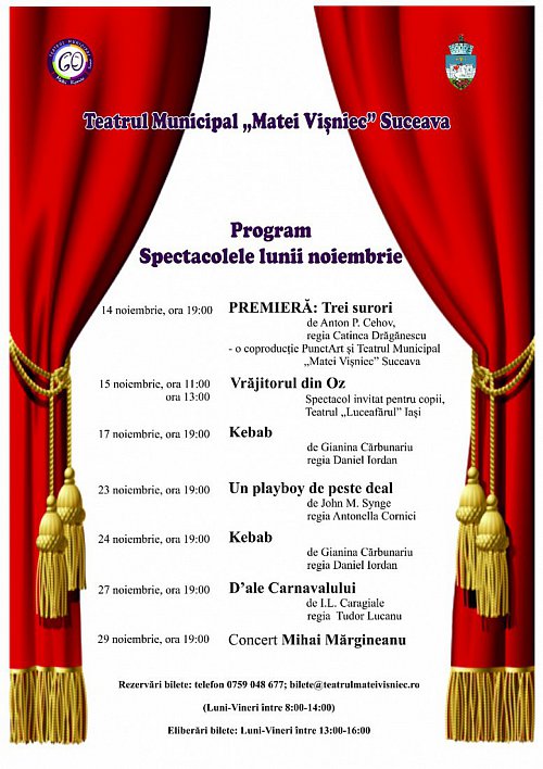 Programul spectacolelor lunii noiembrie la Teatrul Matei Visniec Suceava