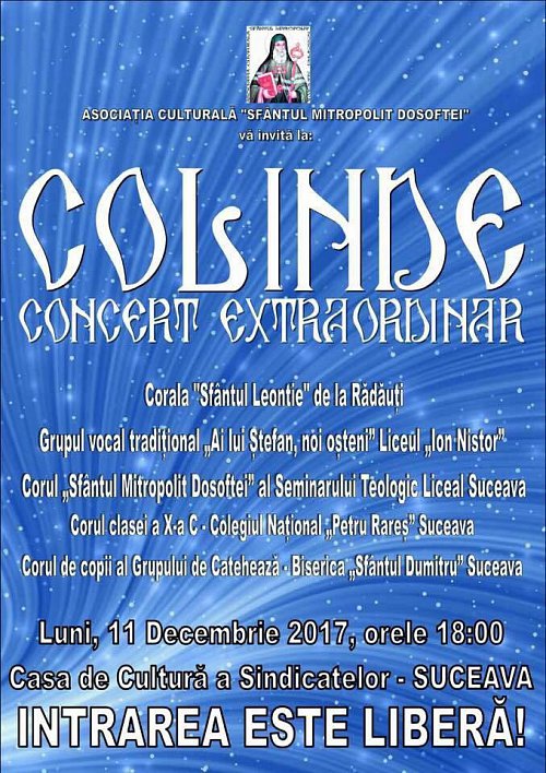 „Concert Extraordinar de Colinde”, azi, la Casa de Cultură