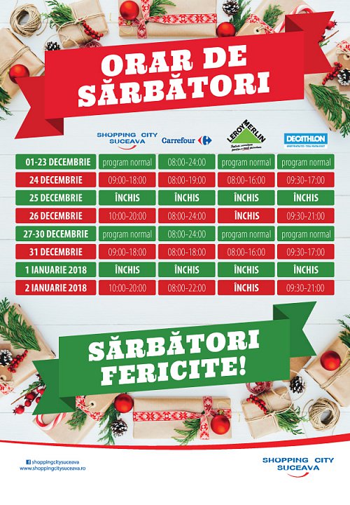 Programul de Crăciun la mall, centrele comerciale și mari magazine din Suceava