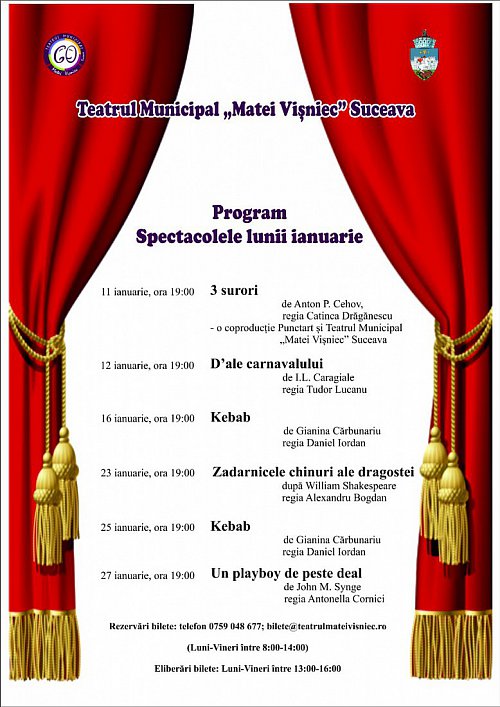 Programul spectacolelor din ianuarie 2018 pe scena teatrului „Matei Vișniec”