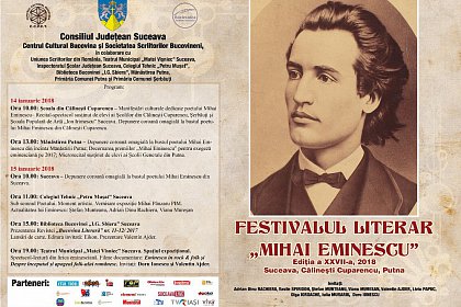 Festivalului literar “Mihai Eminescu”, duminică și luni, la Suceava