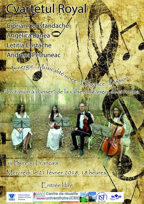 Cvartetul Royal, concert cu acces gratuit, la Biroul Francez din Suceava