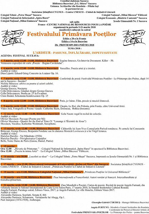 Festivalul Internaţional „Primăvara Poeţilor", începe pe 5 martie