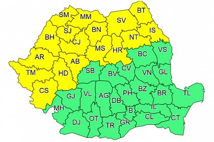 Trei coduri galbene de vreme rea pentru Suceava