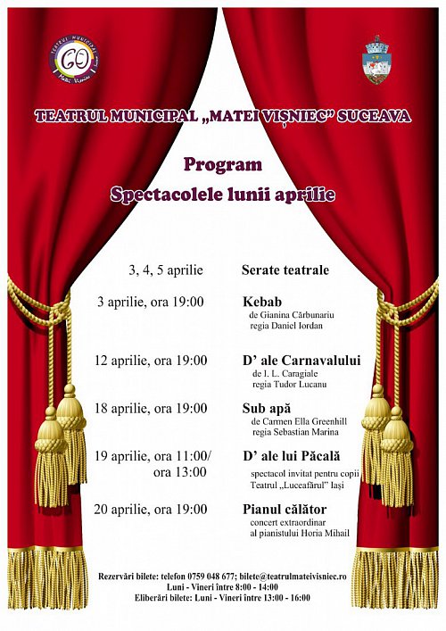 Program de spectacole Teatrul Matei Visniec Suceava în aprilie 2018