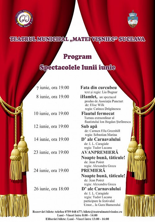 Programul spectacolelor din luna iunie la Teatrul Matei Vișniec Suceava