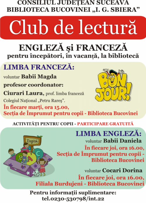 Clubul de lectură în limbile engleză și franceză, la Biblioteca Bucovinei