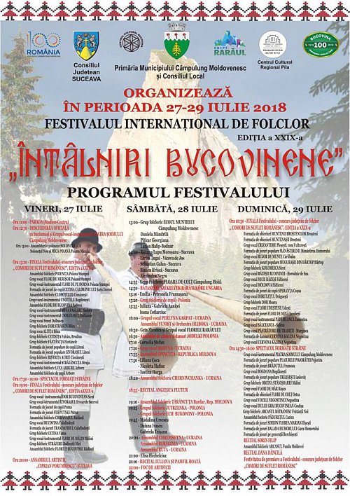 Festivalul Internaţional „Întâlniri bucovinene” 2018 la Câmpulung Moldovenesc – Program