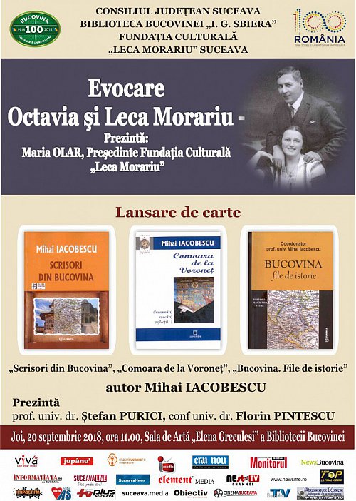„Octavia şi Leca Morariu - Evocare”, joi, la Biblioteca Bucovinei