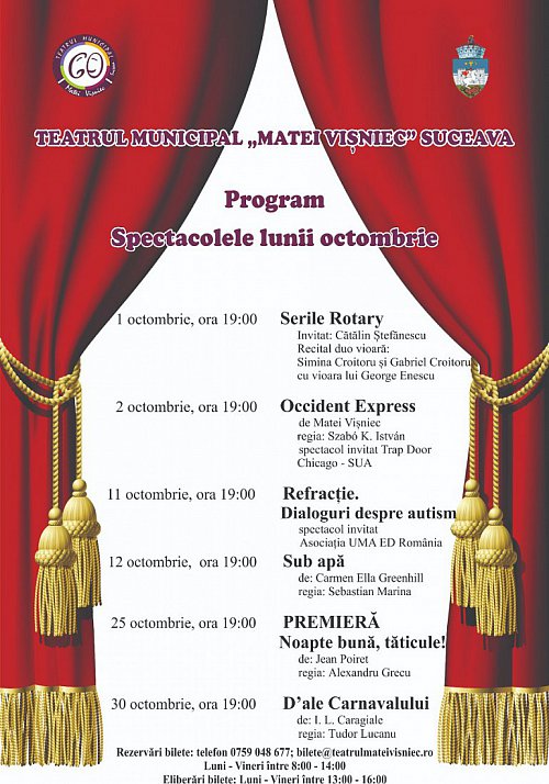 Programul lunii octombrie 2018 la Teatrul Matei Visniec Suceava