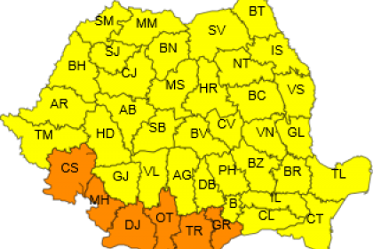 Cod galben de vreme rea până miercuri seara
