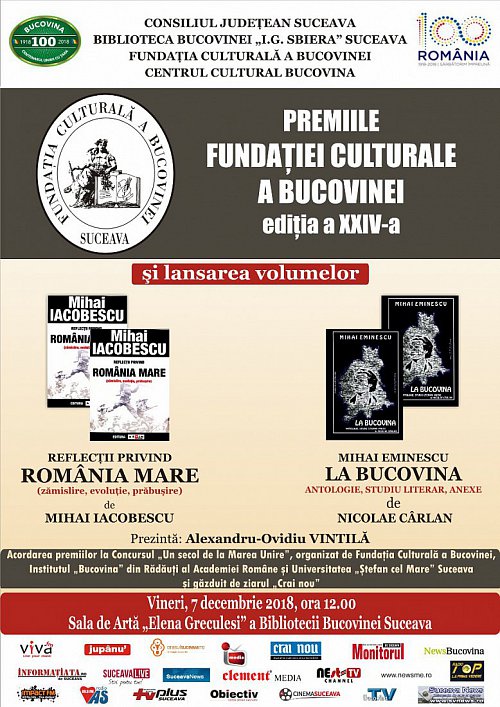 Premiile Fundației Culturale a Bucovinei editia XXIV, vineri, la Biblioteca Bucovinei