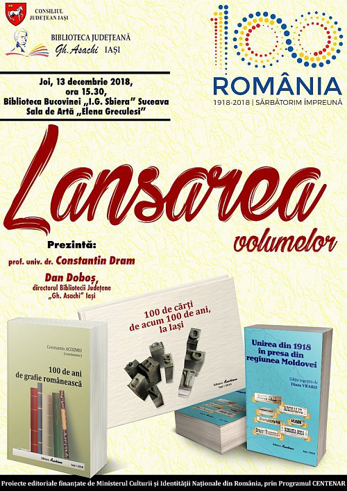 Lansări de carte, joi, 13 decembrie, la Biblioteca Bucovinei